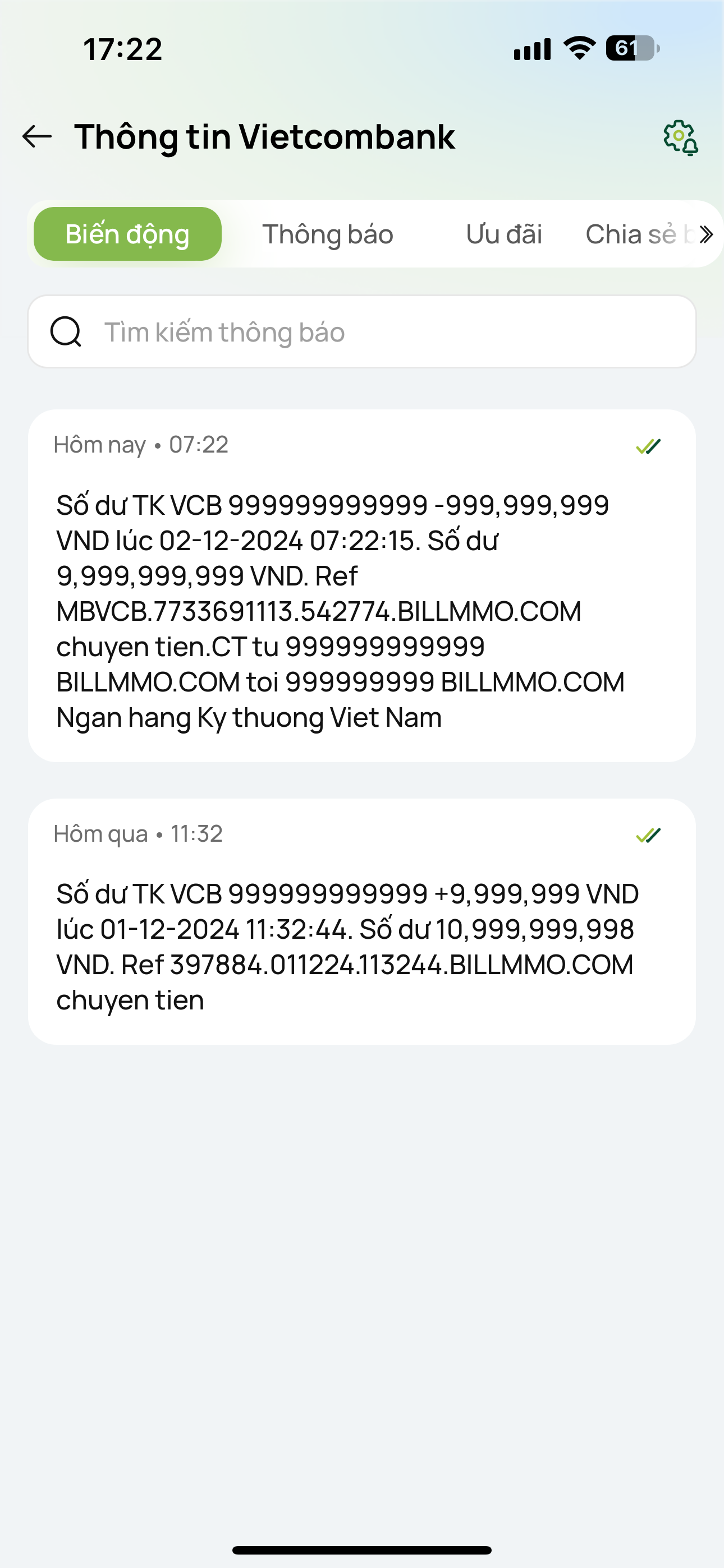Biến động số dư